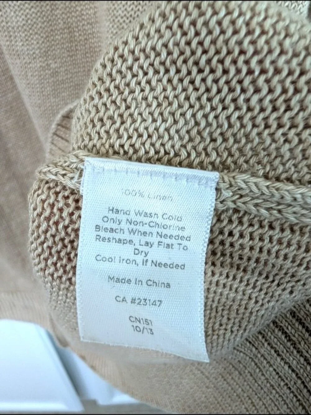 Talbots 100% Linen V-Neck‎ Beige Knit Sweater Tunic Size L